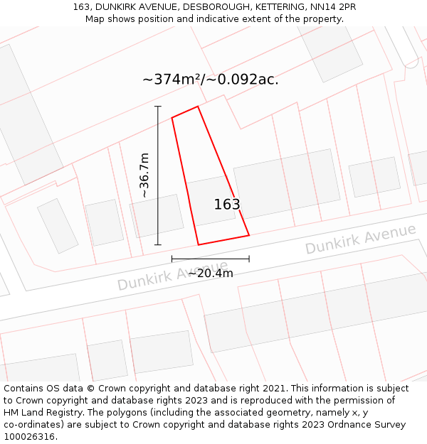 163, DUNKIRK AVENUE, DESBOROUGH, KETTERING, NN14 2PR: Plot and title map