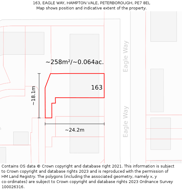 163, EAGLE WAY, HAMPTON VALE, PETERBOROUGH, PE7 8EL: Plot and title map