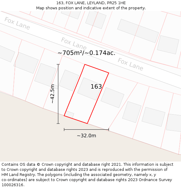 163, FOX LANE, LEYLAND, PR25 1HE: Plot and title map