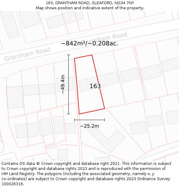 163, GRANTHAM ROAD, SLEAFORD, NG34 7NY: Plot and title map