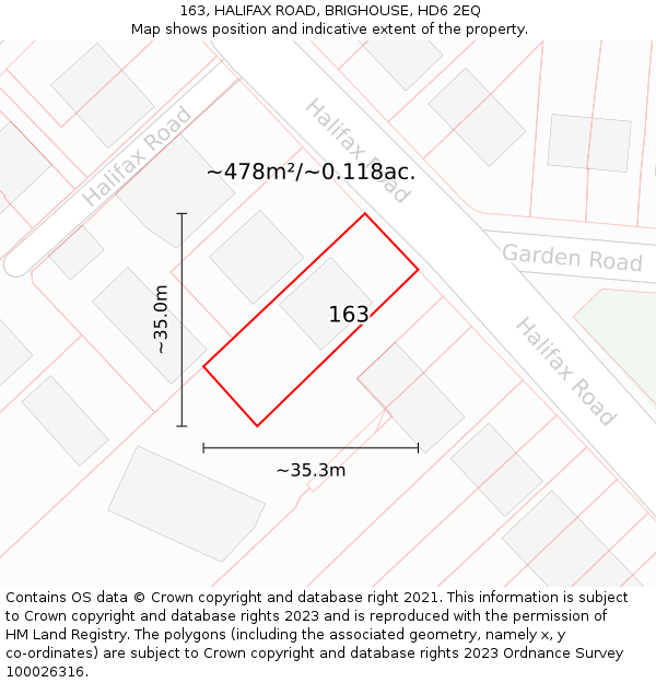 163, HALIFAX ROAD, BRIGHOUSE, HD6 2EQ: Plot and title map