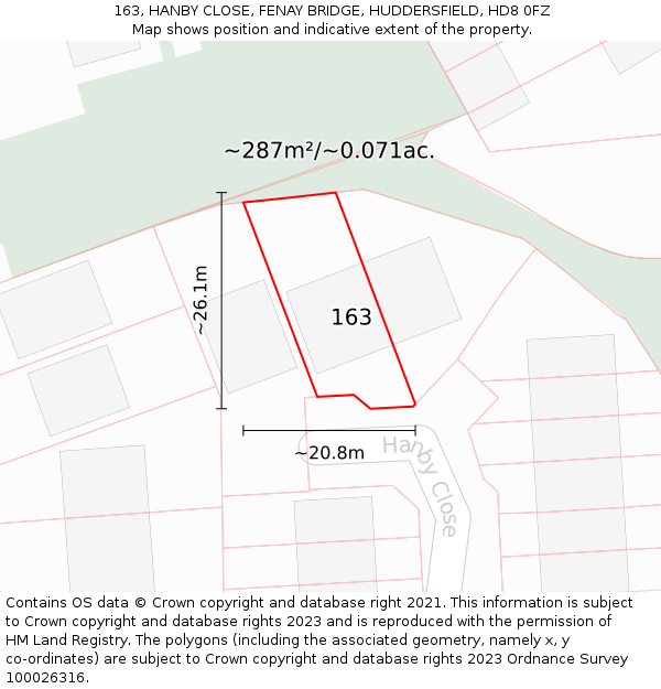 163, HANBY CLOSE, FENAY BRIDGE, HUDDERSFIELD, HD8 0FZ: Plot and title map