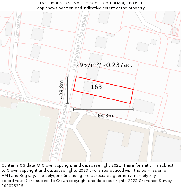 163, HARESTONE VALLEY ROAD, CATERHAM, CR3 6HT: Plot and title map