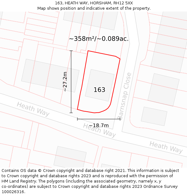 163, HEATH WAY, HORSHAM, RH12 5XX: Plot and title map