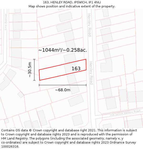 163, HENLEY ROAD, IPSWICH, IP1 4NU: Plot and title map