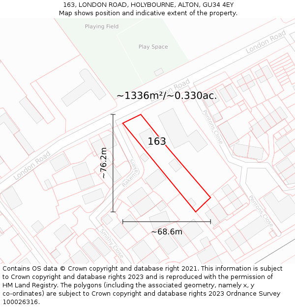 163, LONDON ROAD, HOLYBOURNE, ALTON, GU34 4EY: Plot and title map