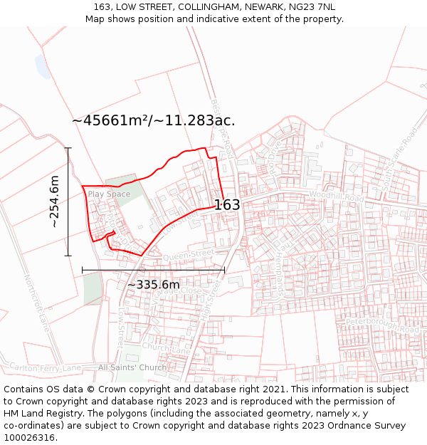 163, LOW STREET, COLLINGHAM, NEWARK, NG23 7NL: Plot and title map