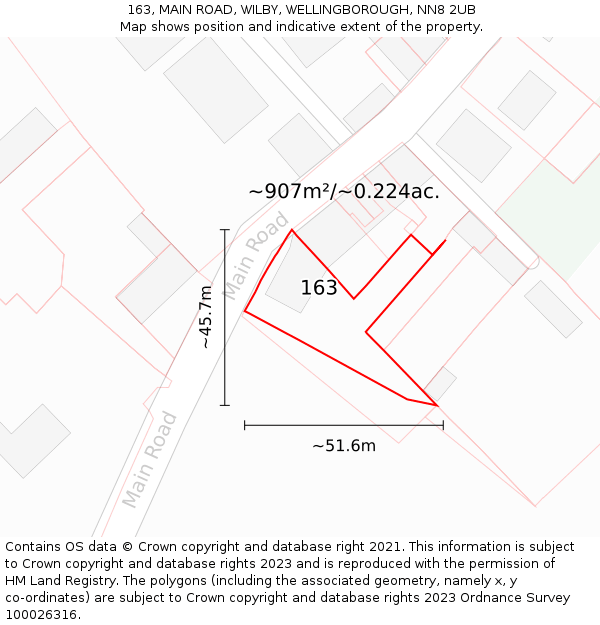 163, MAIN ROAD, WILBY, WELLINGBOROUGH, NN8 2UB: Plot and title map