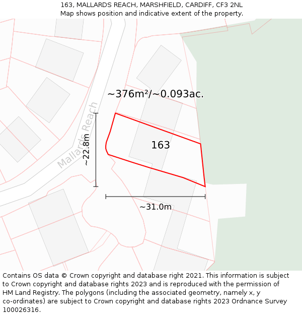 163, MALLARDS REACH, MARSHFIELD, CARDIFF, CF3 2NL: Plot and title map