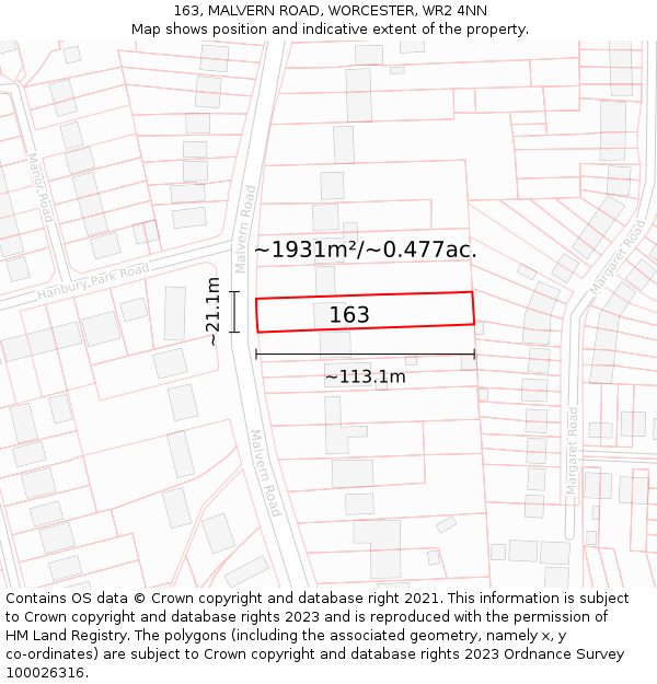 163, MALVERN ROAD, WORCESTER, WR2 4NN: Plot and title map