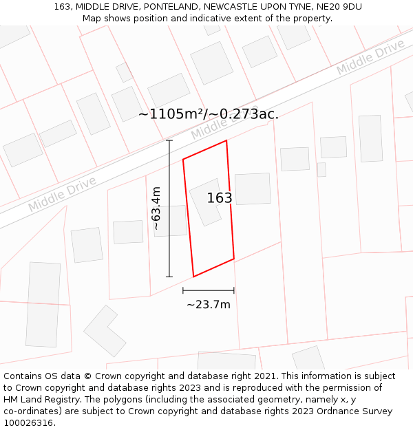 163, MIDDLE DRIVE, PONTELAND, NEWCASTLE UPON TYNE, NE20 9DU: Plot and title map