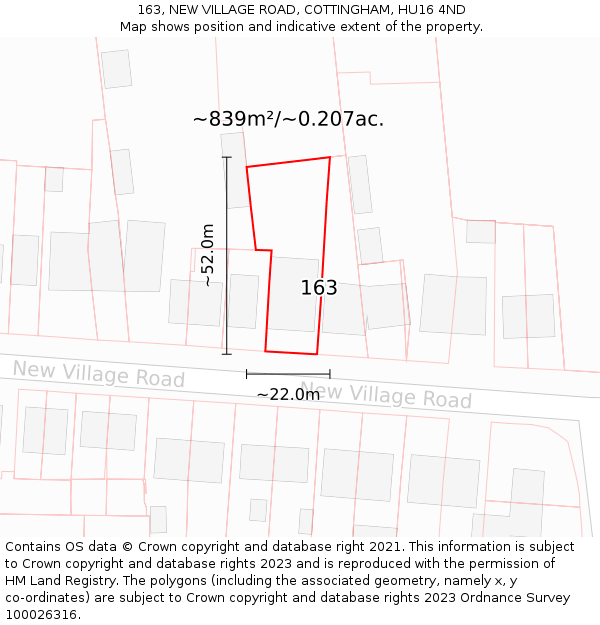 163, NEW VILLAGE ROAD, COTTINGHAM, HU16 4ND: Plot and title map