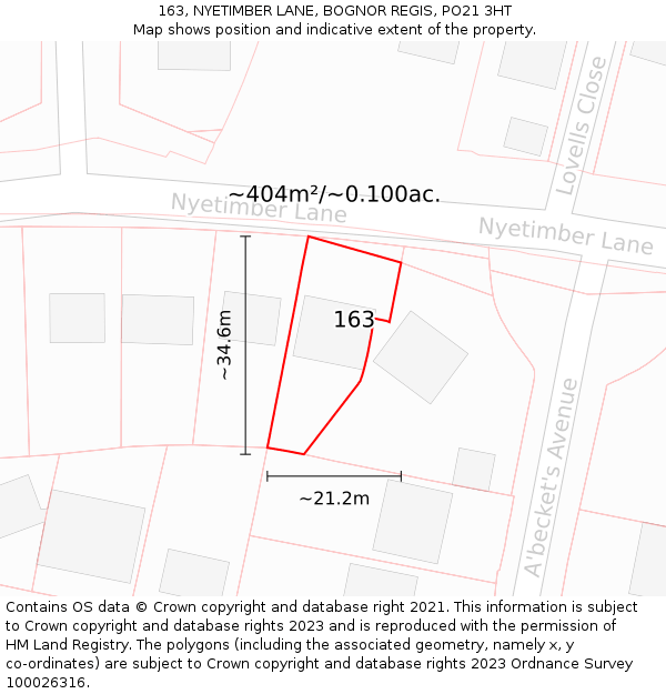 163, NYETIMBER LANE, BOGNOR REGIS, PO21 3HT: Plot and title map