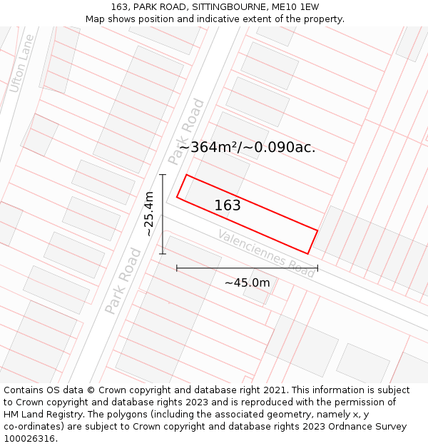 163, PARK ROAD, SITTINGBOURNE, ME10 1EW: Plot and title map