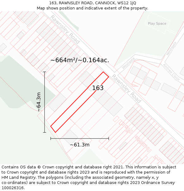 163, RAWNSLEY ROAD, CANNOCK, WS12 1JQ: Plot and title map