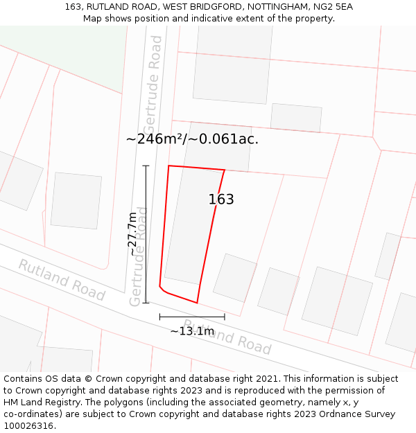 163, RUTLAND ROAD, WEST BRIDGFORD, NOTTINGHAM, NG2 5EA: Plot and title map