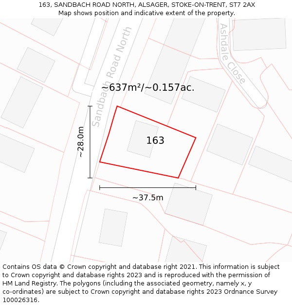 163, SANDBACH ROAD NORTH, ALSAGER, STOKE-ON-TRENT, ST7 2AX: Plot and title map