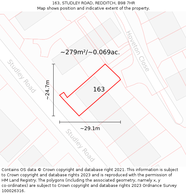 163, STUDLEY ROAD, REDDITCH, B98 7HR: Plot and title map