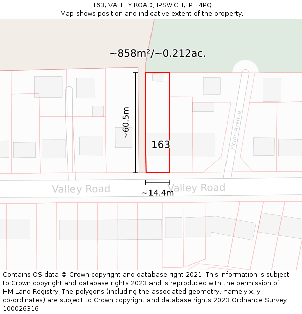 163, VALLEY ROAD, IPSWICH, IP1 4PQ: Plot and title map