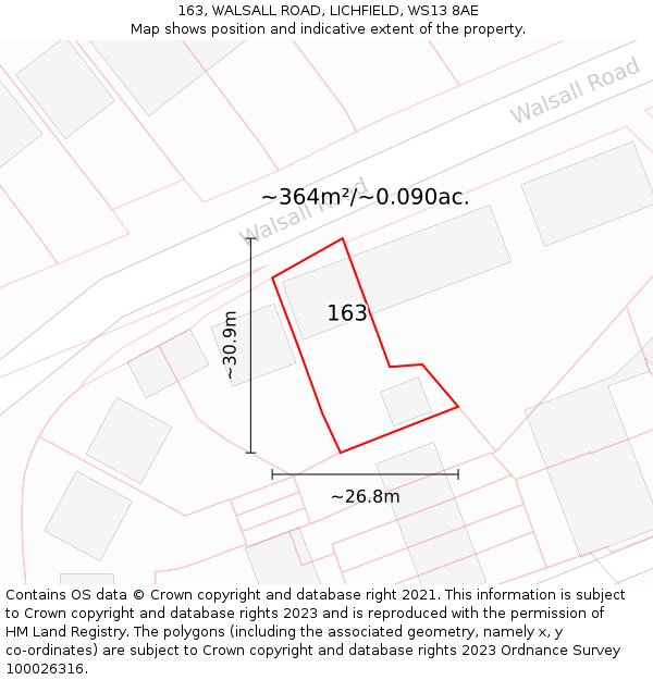 163, WALSALL ROAD, LICHFIELD, WS13 8AE: Plot and title map