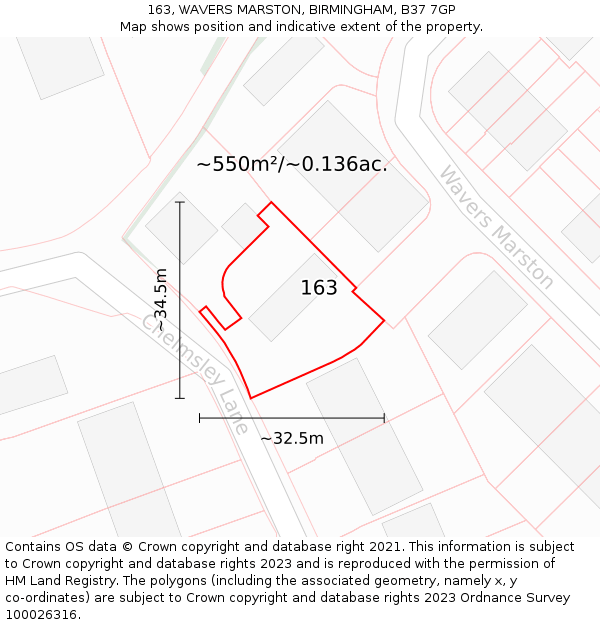 163, WAVERS MARSTON, BIRMINGHAM, B37 7GP: Plot and title map