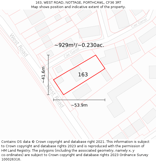 163, WEST ROAD, NOTTAGE, PORTHCAWL, CF36 3RT: Plot and title map