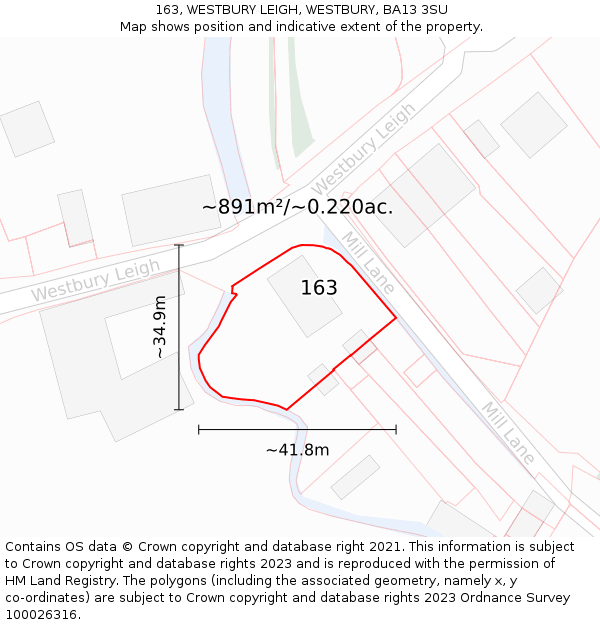 163, WESTBURY LEIGH, WESTBURY, BA13 3SU: Plot and title map