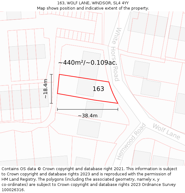 163, WOLF LANE, WINDSOR, SL4 4YY: Plot and title map