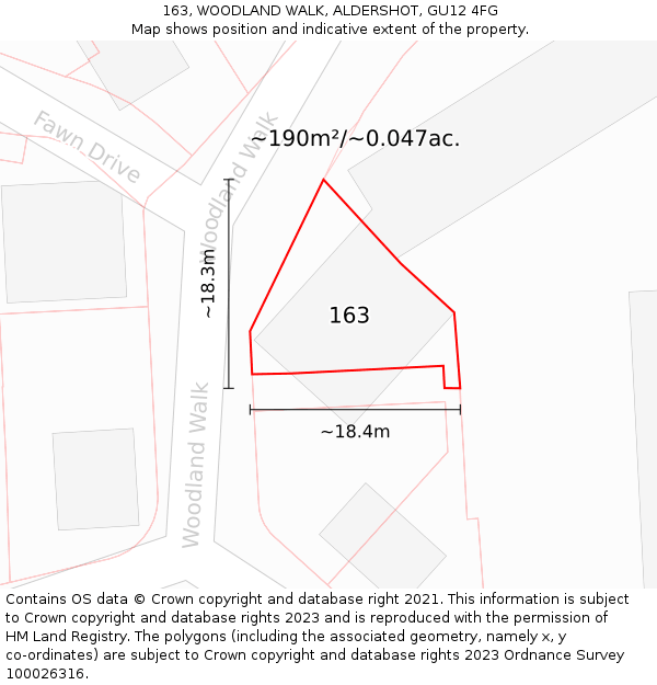 163, WOODLAND WALK, ALDERSHOT, GU12 4FG: Plot and title map