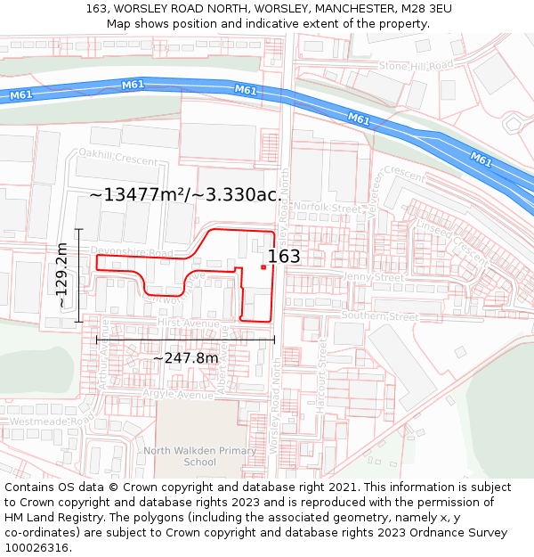 163, WORSLEY ROAD NORTH, WORSLEY, MANCHESTER, M28 3EU: Plot and title map