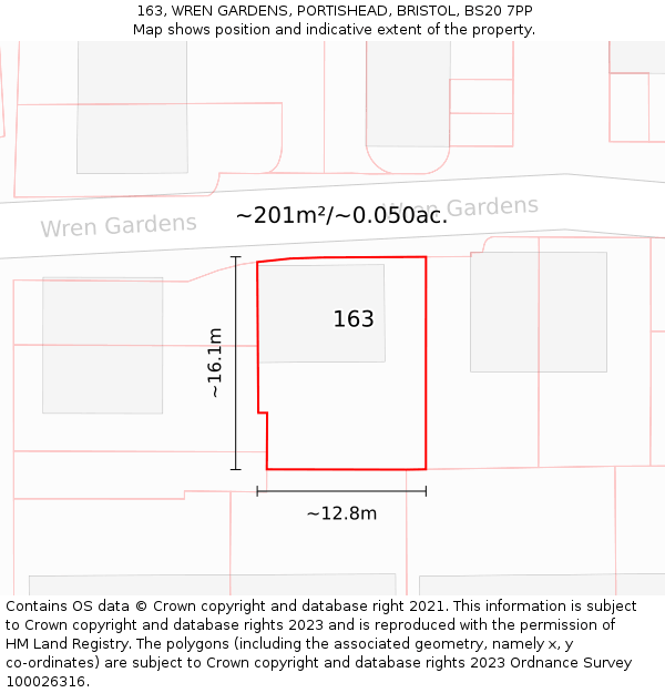 163, WREN GARDENS, PORTISHEAD, BRISTOL, BS20 7PP: Plot and title map