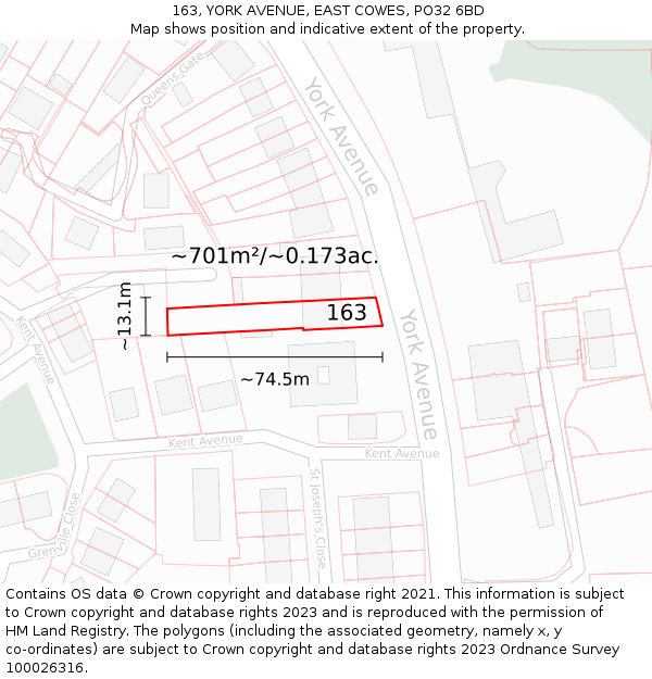 163, YORK AVENUE, EAST COWES, PO32 6BD: Plot and title map