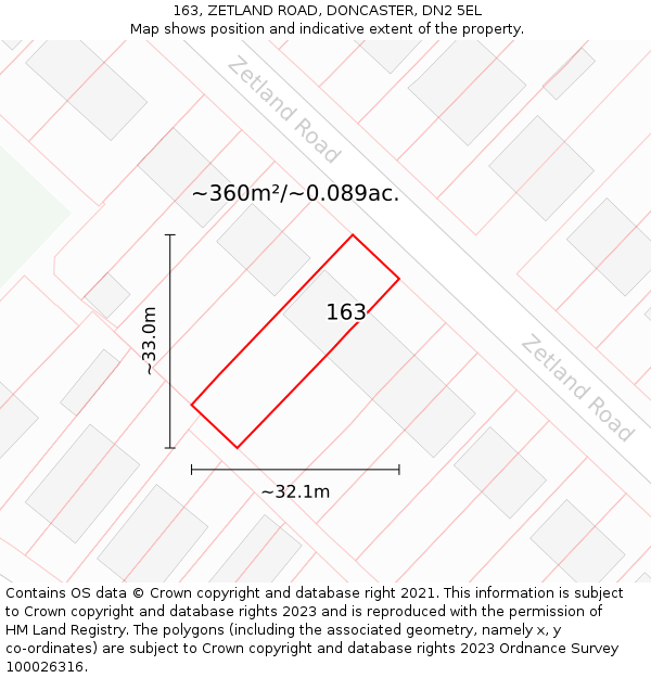 163, ZETLAND ROAD, DONCASTER, DN2 5EL: Plot and title map