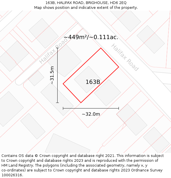 163B, HALIFAX ROAD, BRIGHOUSE, HD6 2EQ: Plot and title map