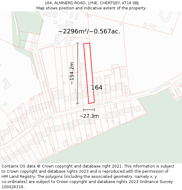 164, ALMNERS ROAD, LYNE, CHERTSEY, KT16 0BJ: Plot and title map