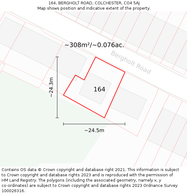 164, BERGHOLT ROAD, COLCHESTER, CO4 5AJ: Plot and title map