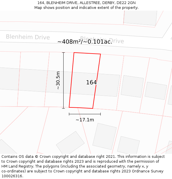 164, BLENHEIM DRIVE, ALLESTREE, DERBY, DE22 2GN: Plot and title map