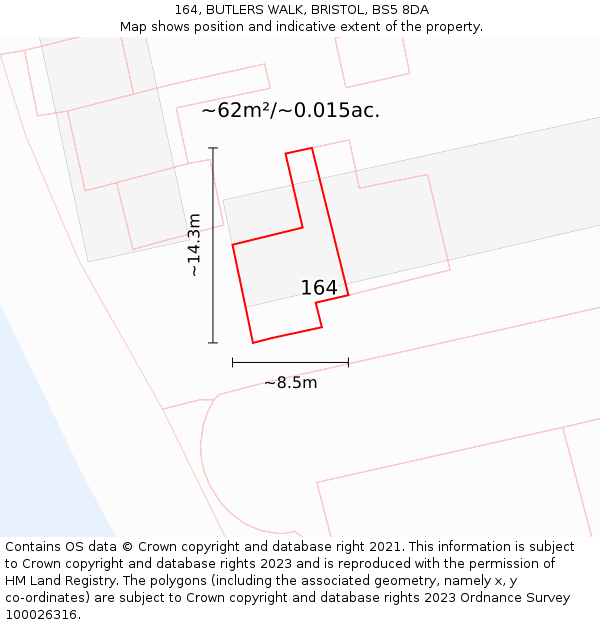 164, BUTLERS WALK, BRISTOL, BS5 8DA: Plot and title map