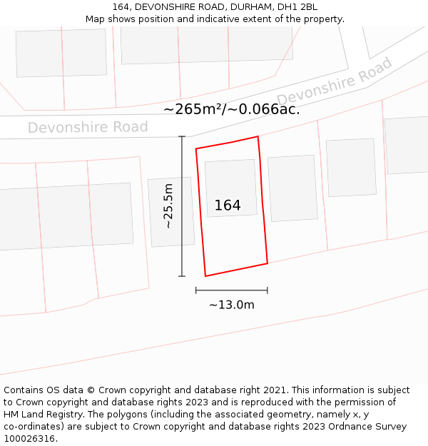 164, DEVONSHIRE ROAD, DURHAM, DH1 2BL: Plot and title map