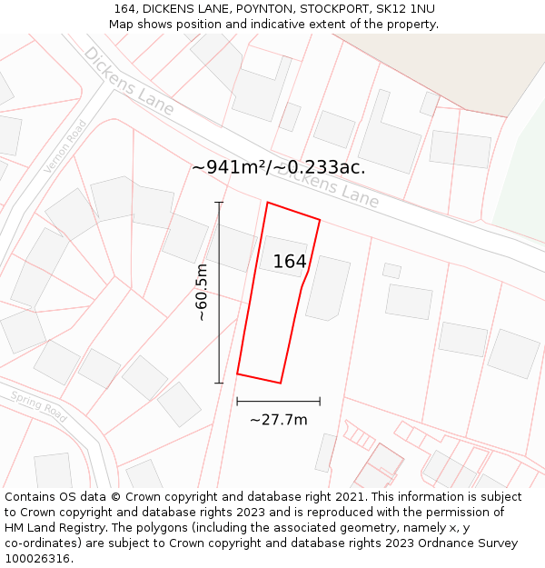 164, DICKENS LANE, POYNTON, STOCKPORT, SK12 1NU: Plot and title map