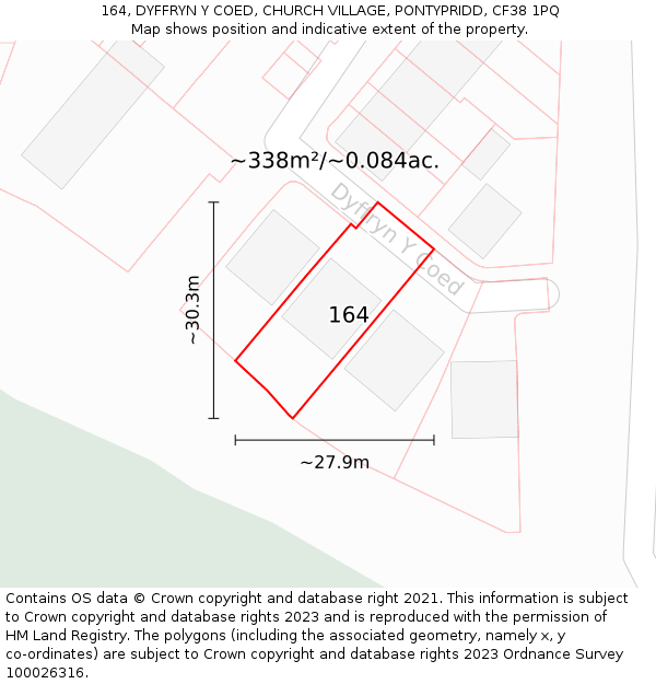 164, DYFFRYN Y COED, CHURCH VILLAGE, PONTYPRIDD, CF38 1PQ: Plot and title map