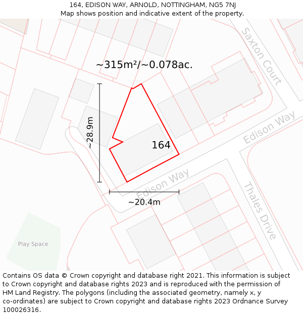 164, EDISON WAY, ARNOLD, NOTTINGHAM, NG5 7NJ: Plot and title map