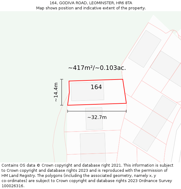 164, GODIVA ROAD, LEOMINSTER, HR6 8TA: Plot and title map