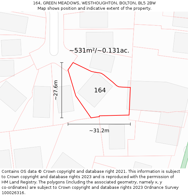 164, GREEN MEADOWS, WESTHOUGHTON, BOLTON, BL5 2BW: Plot and title map