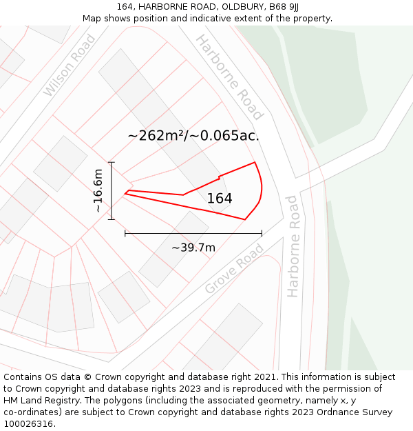 164, HARBORNE ROAD, OLDBURY, B68 9JJ: Plot and title map