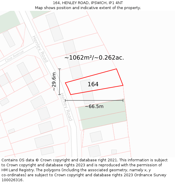 164, HENLEY ROAD, IPSWICH, IP1 4NT: Plot and title map