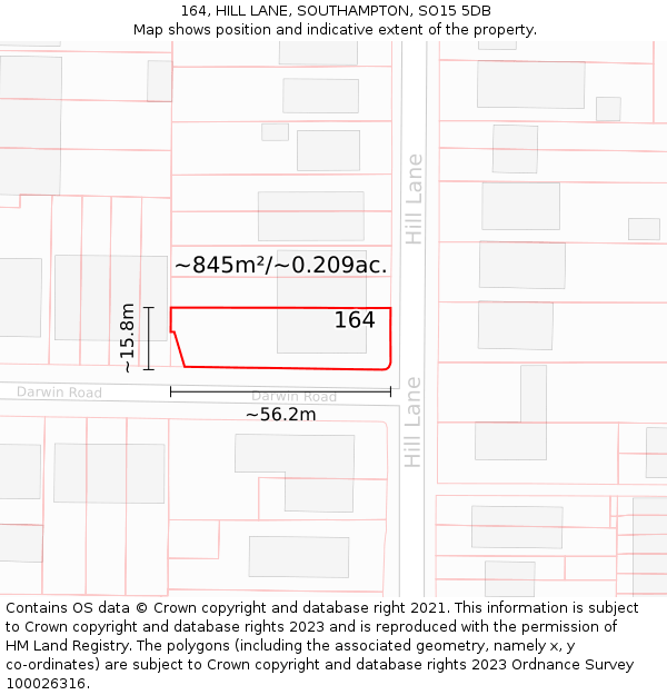 164, HILL LANE, SOUTHAMPTON, SO15 5DB: Plot and title map