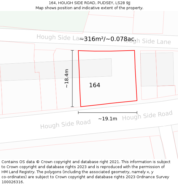 164, HOUGH SIDE ROAD, PUDSEY, LS28 9JJ: Plot and title map