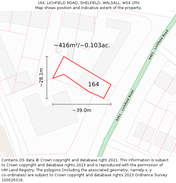 164, LICHFIELD ROAD, SHELFIELD, WALSALL, WS4 1PN: Plot and title map