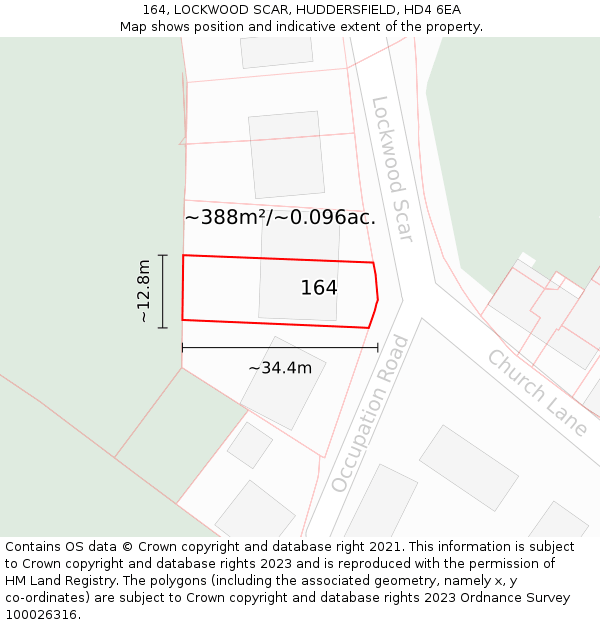 164, LOCKWOOD SCAR, HUDDERSFIELD, HD4 6EA: Plot and title map